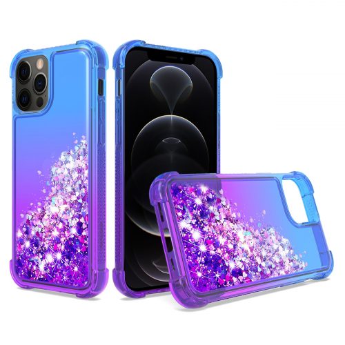 Shiny Flowing Glitter Liquid Bumper Case For APPLE IPHONE 12 PRO MAX In Blue 1