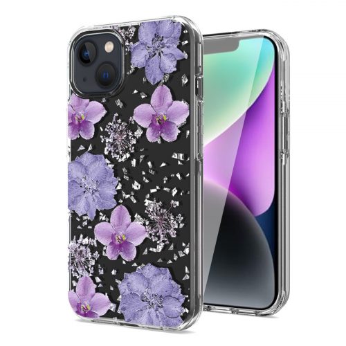 Pressed dried flower Design Phone case For iPhone 14 /13 In Purple 1