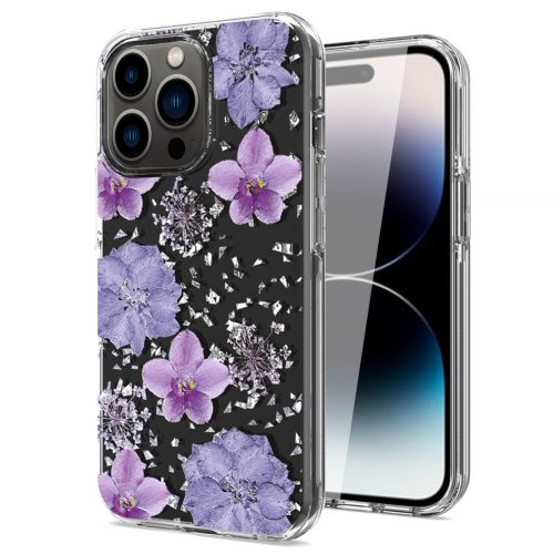 Pressed dried flower Design Phone case For iPhone 14 Pro In Purple 1