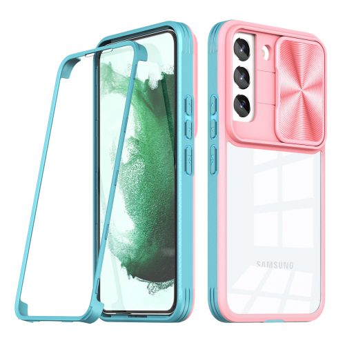 Samsung Galaxy S22 Camera Lens Slider Cover & LCD Clear Film Cover Case Pink 1